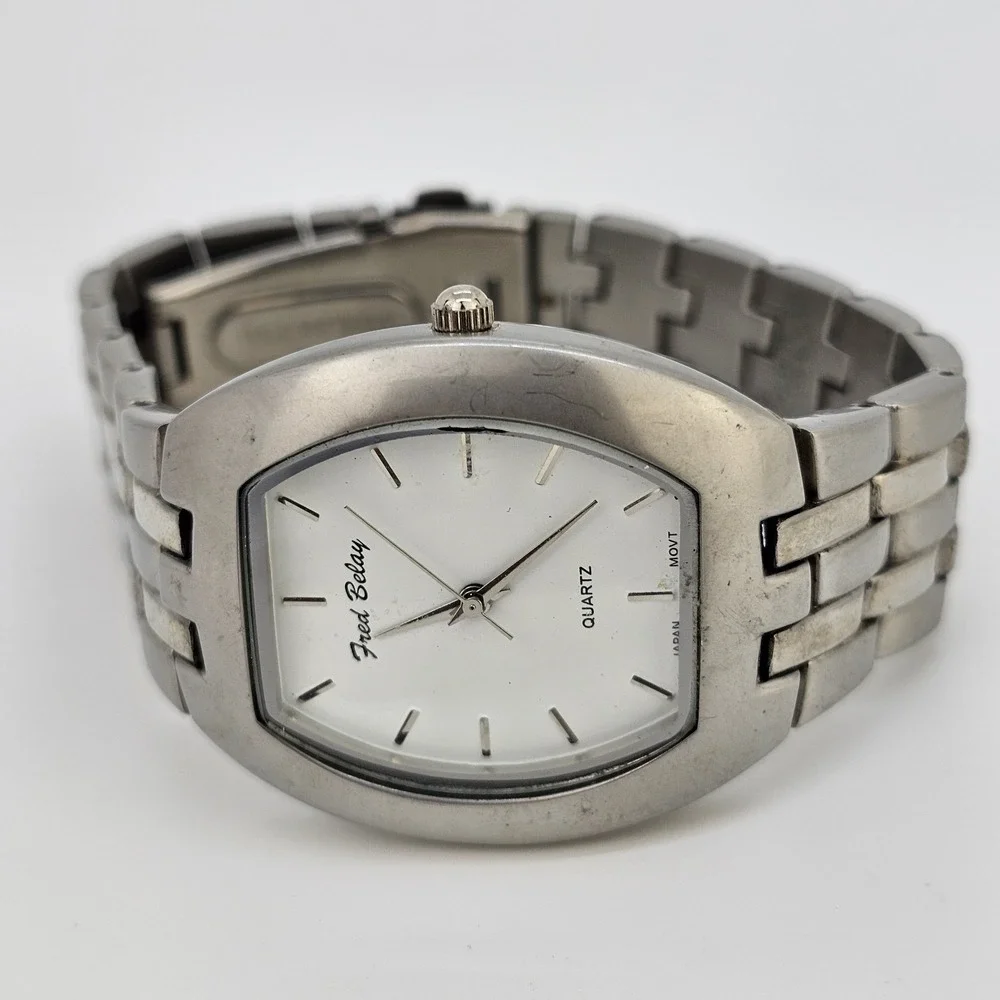 Fred Belay Men's Watch 37MM White‎ Dial Gray Bracelet Band 7.5